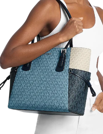 Michael Michael Kors Voyager Large Color-Block Signature Logo Tote Bag  Denim 