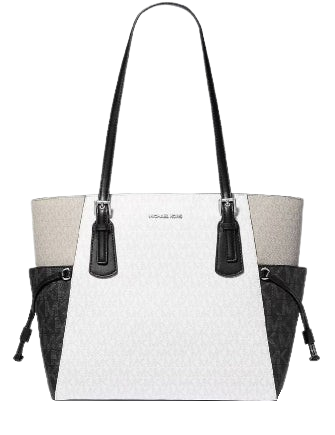 Michael Michael Kors Voyager Large Color-Block Signature Logo Tote Bag Optic White