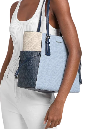 Michael Michael Kors Voyager Large Color-Block Signature Logo Tote Bag  Pale Ocean 