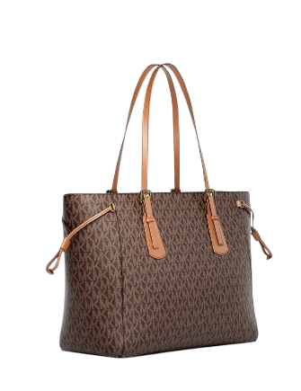Michael Michael Kors Voyager Large Signature Logo Top-Zip Tote Bag Brown