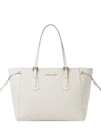 Michael Michael Kors Voyager Large Signature Logo Top-Zip Tote Bag Light Cream 