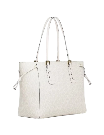 Michael Michael Kors Voyager Large Signature Logo Top-Zip Tote Bag Light Cream 