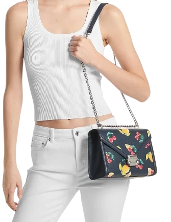 Michael Michael Whitney Medium Sequined Fruit Print Shoulder Bag Navy