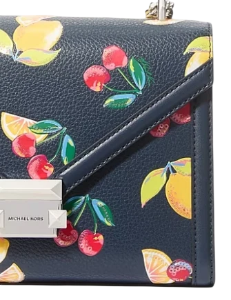 Michael Michael Whitney Medium Sequined Fruit Print Shoulder Bag Navy
