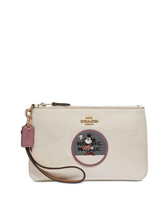Coach Boxed Minnie Mouse Patch Wristlet in Pebble Leather