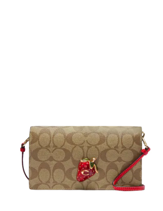 Coach Anna Foldover Clutch Crossbody In Signature Canvas With Strawberry