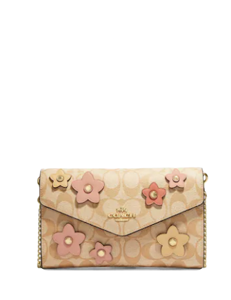 Coach Envelope Clutch Crossbody In Signature Canvas With Floral Applique