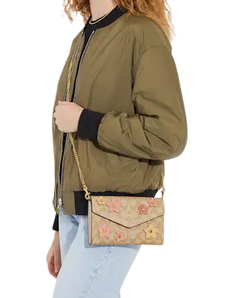 Coach Envelope Clutch Crossbody In Signature Canvas With Floral Applique