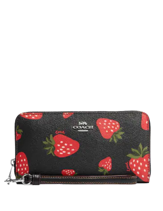Coach Long Zip Around Wallet With Wild Strawberry Print
