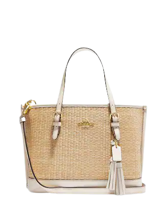 Coach straw bag hot sale with leather trim
