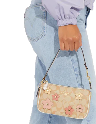 Coach Nolita 19 In Signature Canvas With Floral Applique