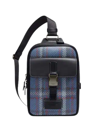 Coach Track Pack With Plaid Print