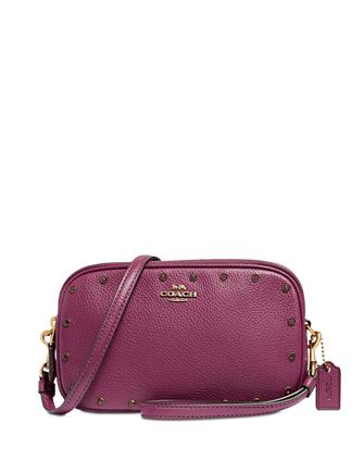 Coach Crystal Border Rivets Crossbody Clutch in Pebble Leather