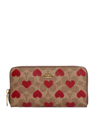 Coach Accordion Zip Wallet In Signature Canvas With Heart Print