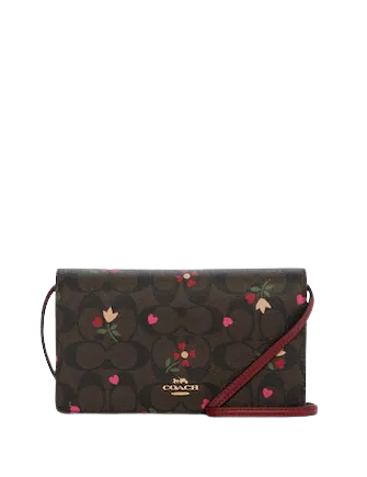 COACH☆ANNA FOLDOVER CLUTCH CROSSBODY WITH HEART PETAL PRINT Coach Anna Foldover Clutch Crossbody In Signature Canvas