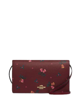 Coach Anna Foldover Clutch Crossbody With Holiday Bells Print