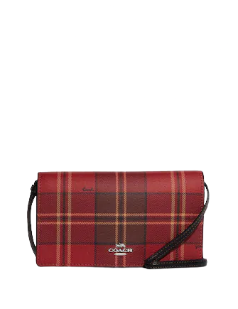 Coach Anna Foldover Clutch Crossbody With Tartan Plaid Print