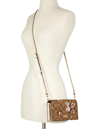 Coach Anna Foldover Crossbody Clutch In Signature Canvas With Evergreen Floral Print