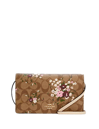 Coach Anna Foldover Crossbody Clutch In Signature Canvas With Evergreen Floral Print