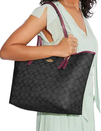 COACH Women's City Tote in Signature Canvas (Graphite Black Cherry) 