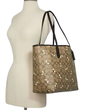 Coach City Tote In Signature Canvas With Bee Print