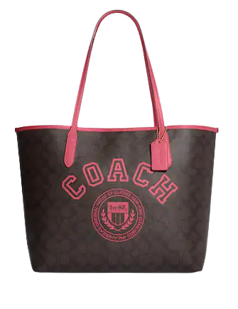 Coach City Tote In Signature Canvas With Varsity Motif