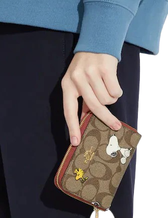 Coach Coach X Peanuts Small Zip Around Wallet In Signature Canvas With Snoopy Woodstock Print