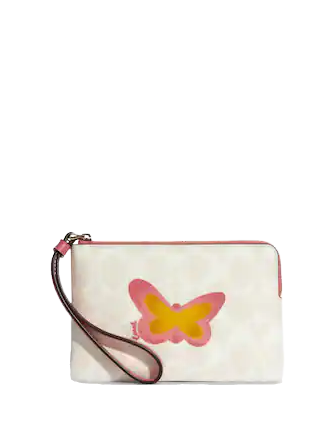 Signature Canvas Corner Zip Wristlet With Butterfly Print Coach