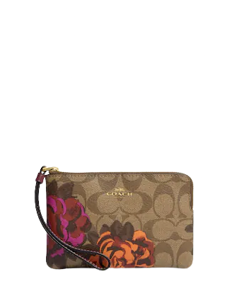 Coach Corner Zip Wristlet In Signature Canvas With Jumbo Floral Print