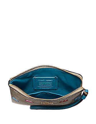 Coach Corner Zip Wristlet in Signature Print with Pac Man