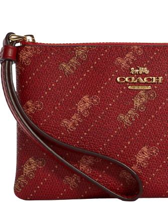 Coach Corner Zip Wristlet With Horse And Carriage Dot Print