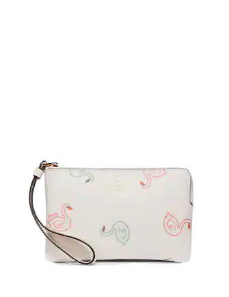 Coach Corner Zip Wristlet With Swan Print