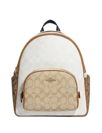 coach cream backpack purse Mini Campus in Chalk White Pebble Leather with Bandana Essex Fashion House Refined pebble leather Inside zip cell phone and multifunction pockets Laptop compartment with zip closure Zip closure recycled polyester lining Top handle with 2 drop Outside zip pockets Adjustable shoulder straps Fits a 12 (zip compartment) or 13 (main compartment) laptop 10 3/4 (L) x 14 (H) x 5 1/4 (W) Style No. Coach Cream Pebbled Leather Mini