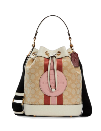 Coach Dempsey Drawstring Bucket Bag In Signature Jacquard With Stripe And Coach Patch