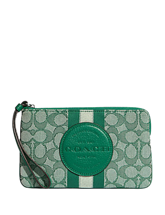 Coach Dempsey Large Corner Zip Wristlet In Signature Jacquard With Stripe And Coach Patch