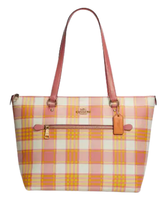 Coach Gallery Tote With Garden Plaid Print