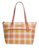 Coach Gallery Tote With Garden Plaid Print
