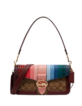 Coach Georgie Shoulder Bag In Signature Canvas With Rainbow Linear Quilting