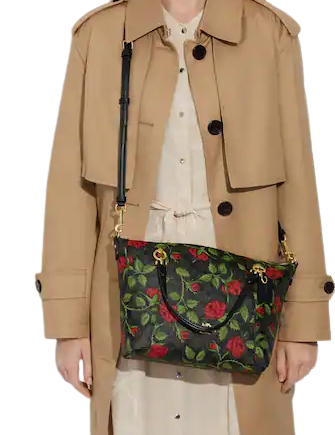 Coach Kacey Satchel In Signature Canvas With Fairytale Rose Print