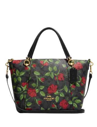 Coach Kacey Satchel In Signature Canvas With Fairytale Rose Print