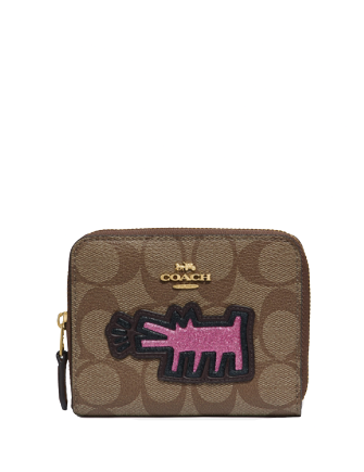 Coach Keith Haring Small Zip Around Wallet In Signature Canvas With Patches