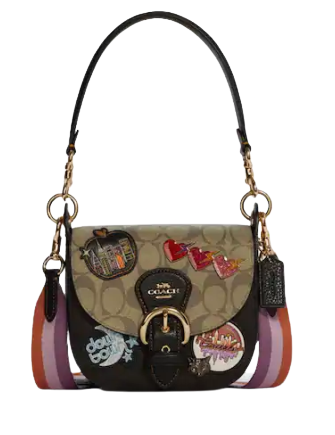 Coach Kleo Shoulder Bag 17 In Colorblock Signature Canvas With Disco Patches