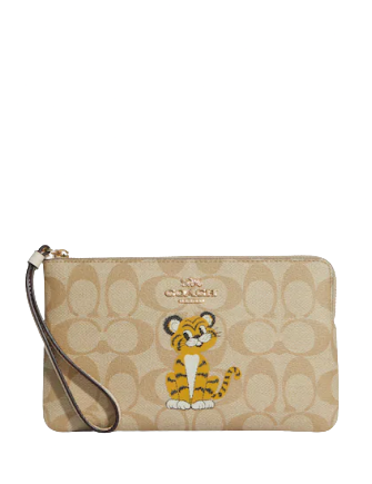 COACH コーチ Coach Large Corner Zip Wristlet In Signature Canvas With