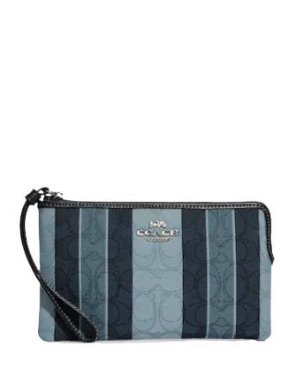 Coach Large Corner Zip Wristlet In Signature Jacquard With Stripes