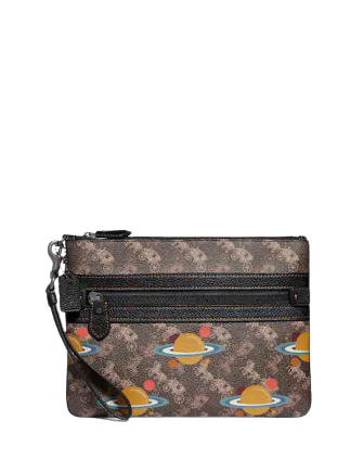 Coach Large Front Zip Wristlet With Horse And Carriage Print And Planet