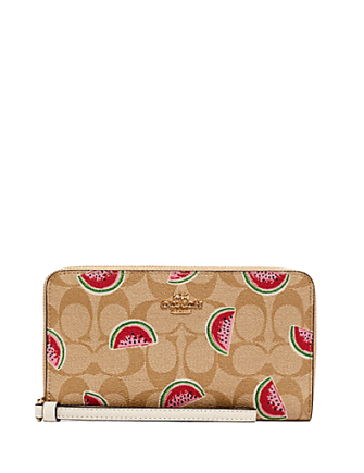 Coach Large Phone Wallet in Signature Canvas With Watermelon Print