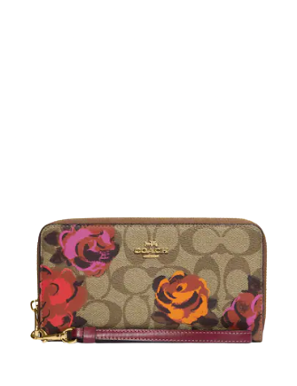 Coach Long Zip Around Wallet In Signature Canvas With Jumbo Floral Print