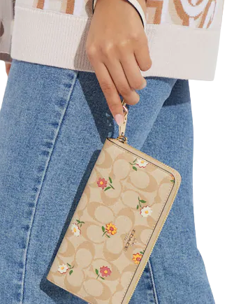 Coach Long Zip Around Wallet In Signature Canvas With Nostalgic Ditsy Print
