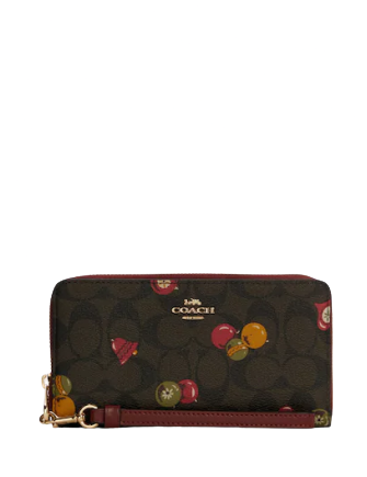 Coach Long Zip Around Wallet In Signature Canvas With Ornament 