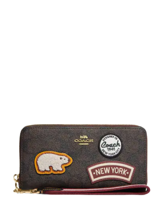 Coach Long Zip Around Wallet In Signature Canvas With Ski